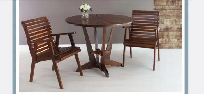 Mesa Girasol + 2 Poltronas Conforto, Madeira Imbuia Envernizado