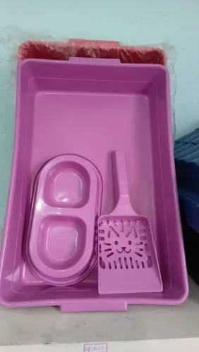 KIT COMPLETO: CAIXINHA DE AREIA,COMEDOURO DUPLO E PAZINHA 