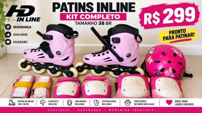 PATINS HD INLINE TAMANHO 38 + KIT COMPLETO( ROLLER FEMININO )