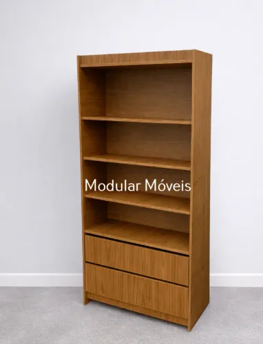 Estante Prateleiras com 2 Gavetas - MDF Amadeirado