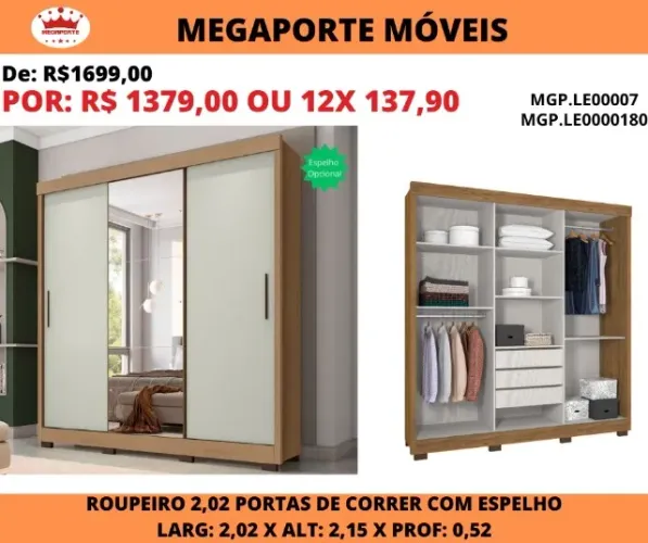 GUARDA ROUPA CASAL C/ESPELHO