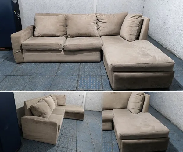 Sofá com Chaise Bege Muito Confortável - Bem Conservado