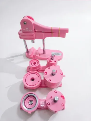Máquina de Bottons Rosa Mecolour | 3 Matrizes Intercambiáveis | mais de 1.200 Insumos<br>