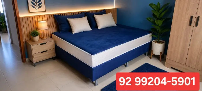 Cama de casal semi ortopédica azul