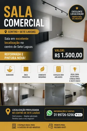 Sala comercial para alugar centro de Sete Lagoas com área privativa