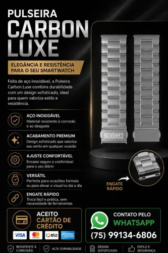 Pulseira para Smartwatch em aço Carbon Luxe