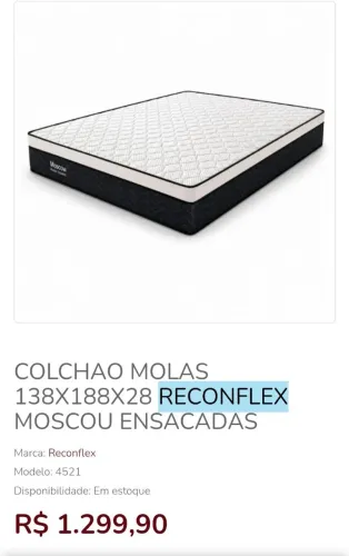 Colchão Molas Ensacadas 138x188x28 Reconflex Moscow/Oferta/Novo de Fábrica/Estoque Limitad