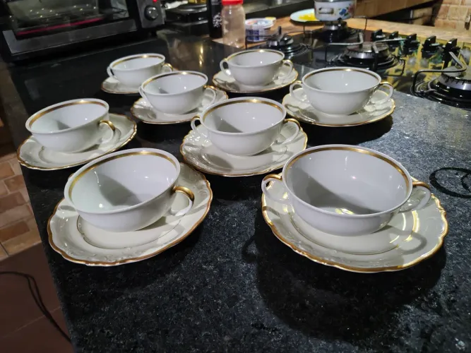 Lote clássico 16 peças porcelana polonesa 10 consumos Karolina,10 PS KPM Poland anos 45/70