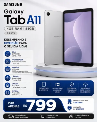 Samsung Galaxy Tab A11 4GB 64GB Prata Novo Lacrado