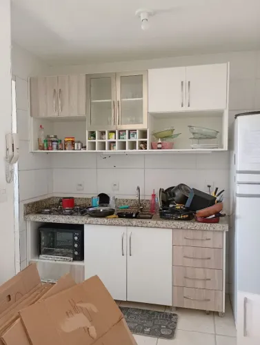 Cozinha MDP - pia granito, cuba, armário aéreo -2m
