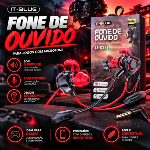 Fone gamer com fio p2 auxiliar 