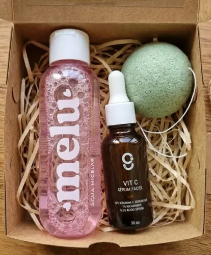 Kit Skincare Presenteável - Água Micelar Melu + Sérum Vit C + Esponja Konjac