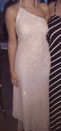 vestido longo um ombro só rosé 36/38
