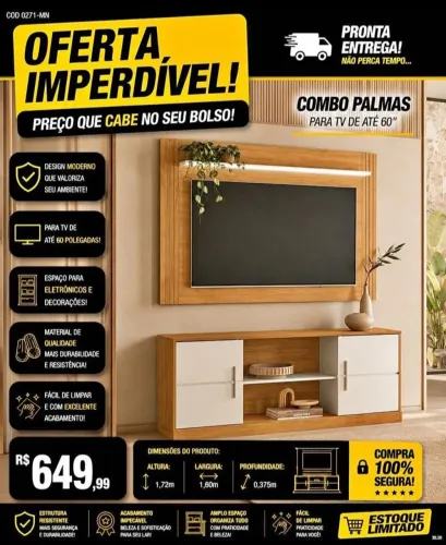 Rack + Painel Para TV Até 60' Polegadas - Direto da Fábrica