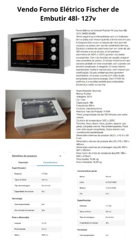Forno Elétrico Fischer de Embutir 48L - 127v