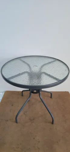 Mesa de Jardim Redonda em Alumínio E Vidro Temperado 71x80 Resistente Aço Cinza 4 Pessoas
