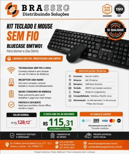 Kit Teclado e Mouse Sem Fio Bluecase BMTW01 2.4GHz