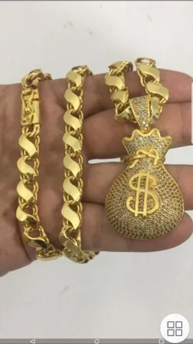 Cordão Friso S 8mm banho de ouro 18k Pingente cravejado