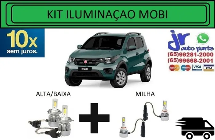 Kit Lampada Ultra LED (Alta/Baixa e Milha) Fiat Mobi 6000K 12V 24V
