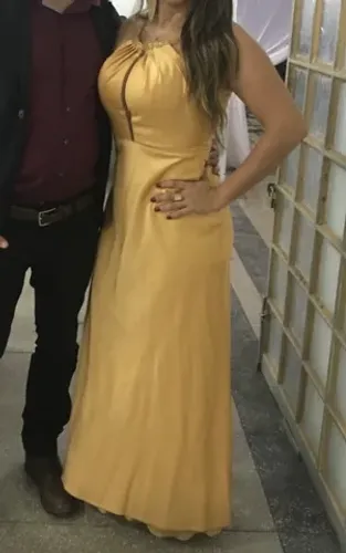Vestido festa dourado Cetim