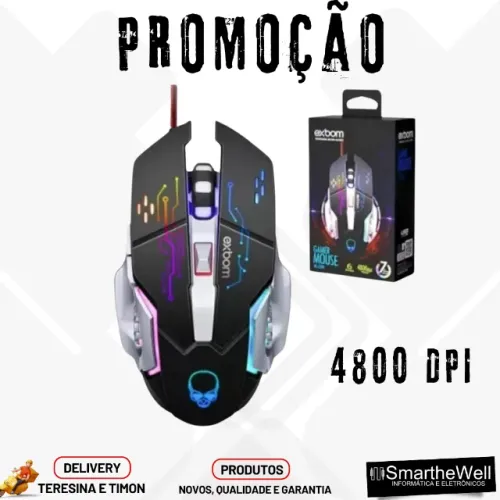 Mouse USB Gamer Rgb 4800 DPI Profissional Exbom