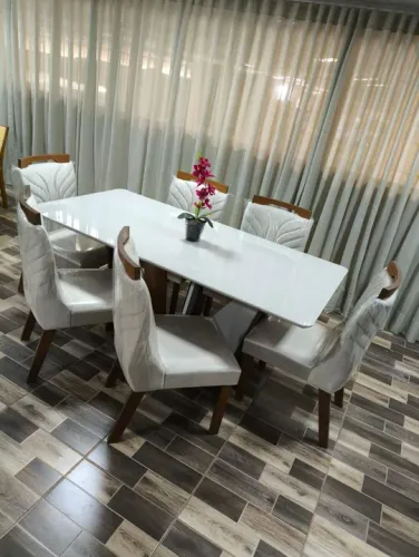 Conjunto Mesa Nova Veneza Vidro  com 6 Cadeiras 100% Mdf