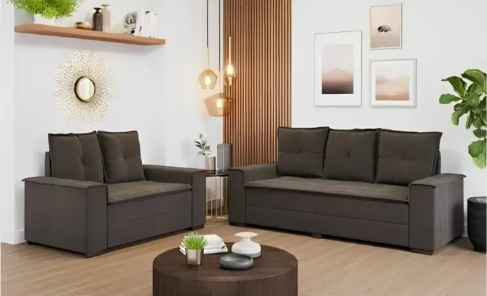 Conjunto de Estofados 2 e 3 lugares Barcelona Marrom