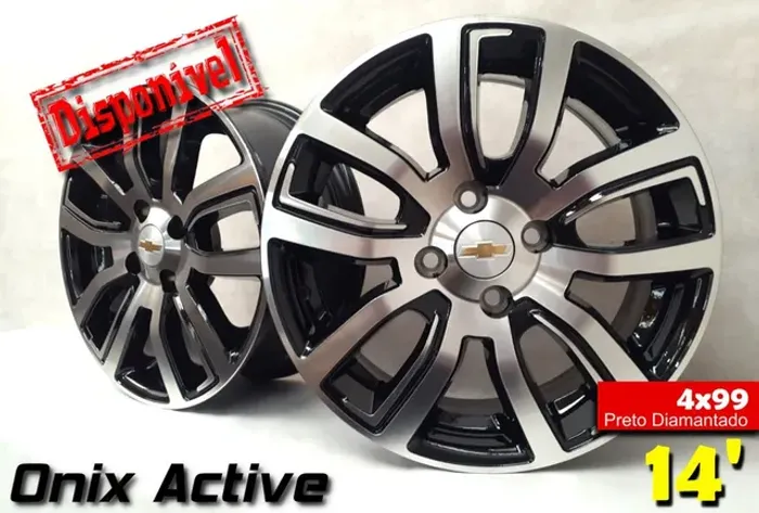   Roda aro 14 Chevrolet Onix Active grafite com diamantado jogo novo