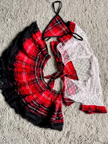 Conjunto de lingerie colegial xadrez sensual