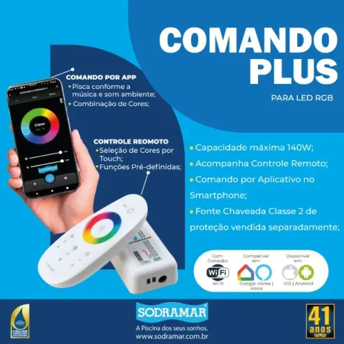 Comando Controlador De Led RGB Plus Wi-fi, Alexa, Sodramar 60w - Entrega em Brasília