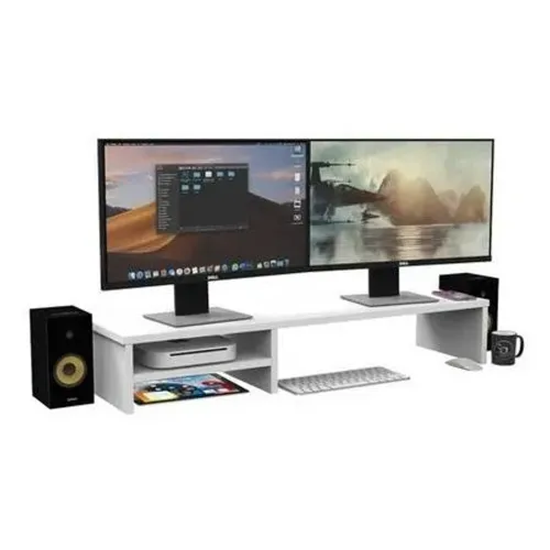 Suporte Dois Monitor Game Home Office 90cm 20cm 15cm MDF Branco