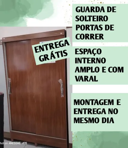 Guarda-Roupa de Solteiro com Portas de Correr - Entrega Grátis!