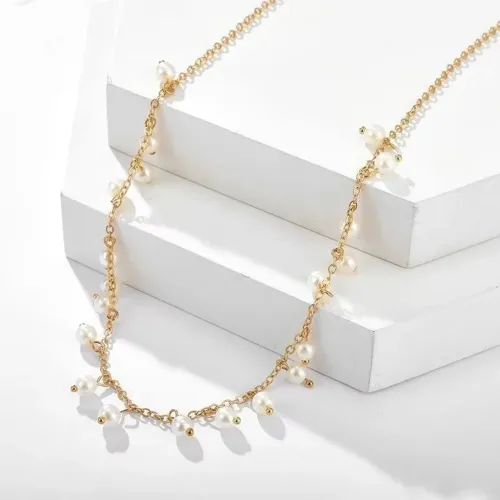 Colar mini pérolas dourado folheado a ouro 24k
