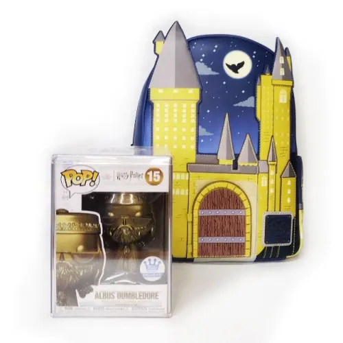 Kit Mochila Loungefly Harry Potter Hogwarts E Funko Pop! Dumbledore Dourado Exclusivo