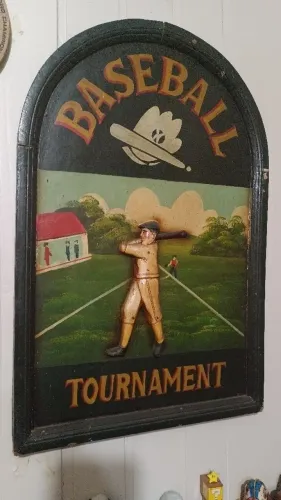 Quadro Antigo Relevo Baseball
