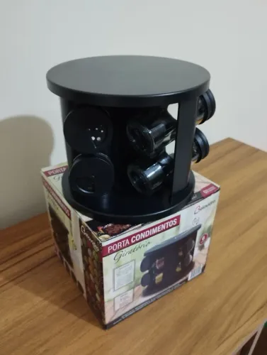 Porta condimentos de vidro giratório com 6 potes