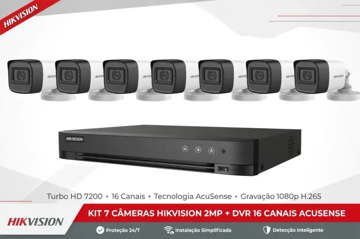 KIT LACRADO - 7 HIKVISION 2MP + DVR 16 CANAIS ACUSENSE