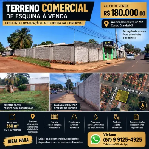 Terreno 12x30 esquina Jardim Centenario avenida Campestre
