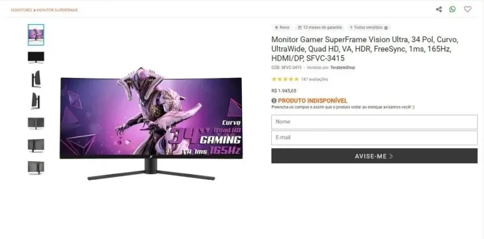 Monitor Gamer SuperFrame Vision Ultra 34? Ultrawide Curvo - 165Hz