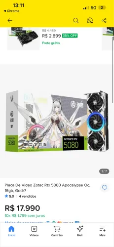 Placa de Vídeo Zotac GeForce RTX5080 Apocalypse - Lacrada