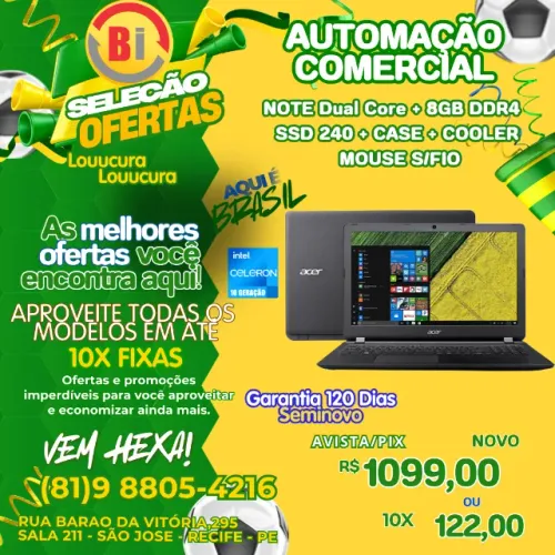 Notebook Acer Aspire 3 Intel Dual  Core  8GB 256GB SSD