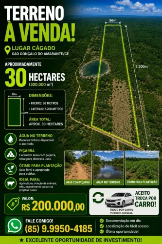 Terreno (TROCO POR CARRO) com aproximadamente 30 hectares - R$ 180