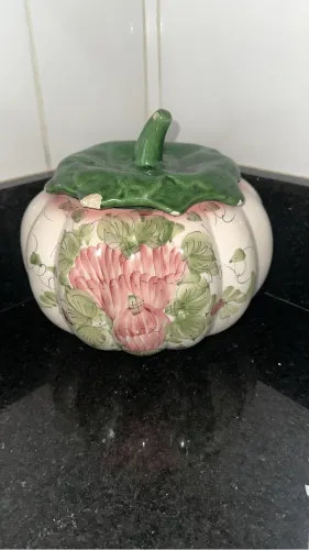 Peça Decorativa em Cerâmica: Abóbora com Flores! ?