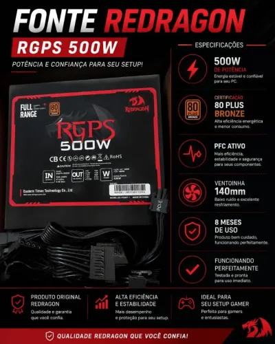 Fonte 500w 80 Plus Bronze ATX Redragon