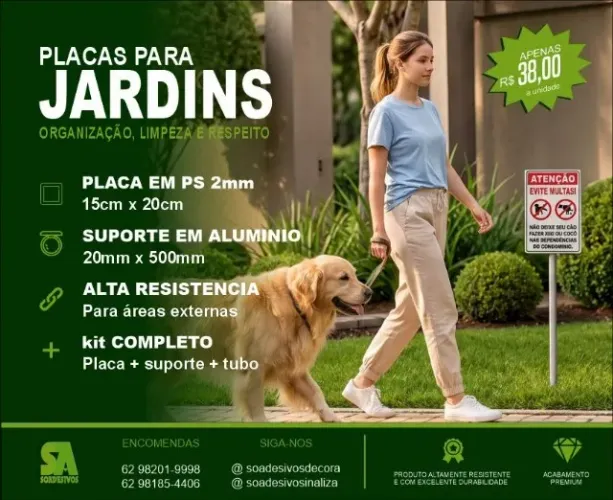 PLACA COM SUPORTE PARA JARDIM.