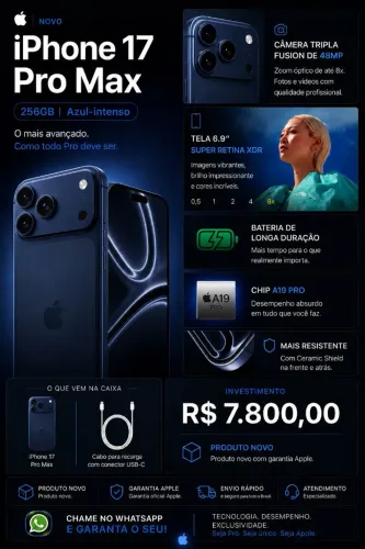 iPhone 17 Pro Max 256GB - NOVO | Pronta Entrega