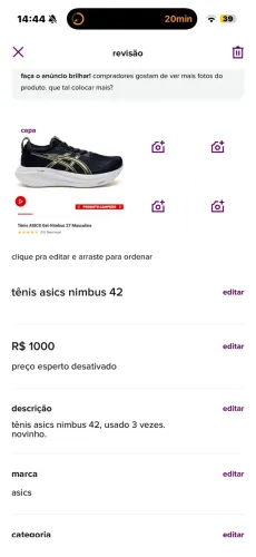 Tênis asics nimbus TAM 42