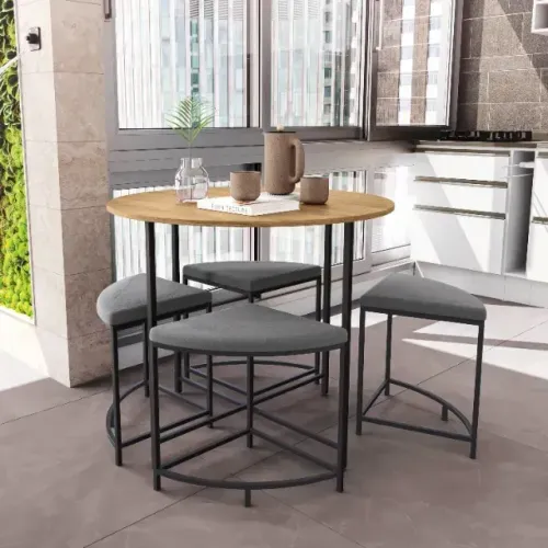 Mesa de Jantar Redonda 4 Lugares - Moderna e Compacta