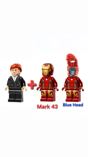 Lego Marvel Minifigure Pepper Potts + Iron Man Mark 43 Blue Head