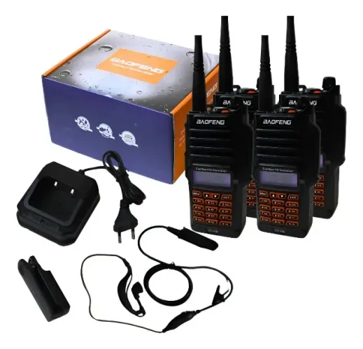 Kit 4 Rádios Baofeng UV-9R Plus À Prova D'água Walkie Talkie Dual Band